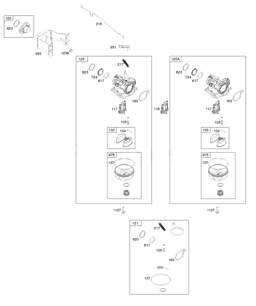 Carburetor Diagram and Parts List for  Briggs and Stratton Engine